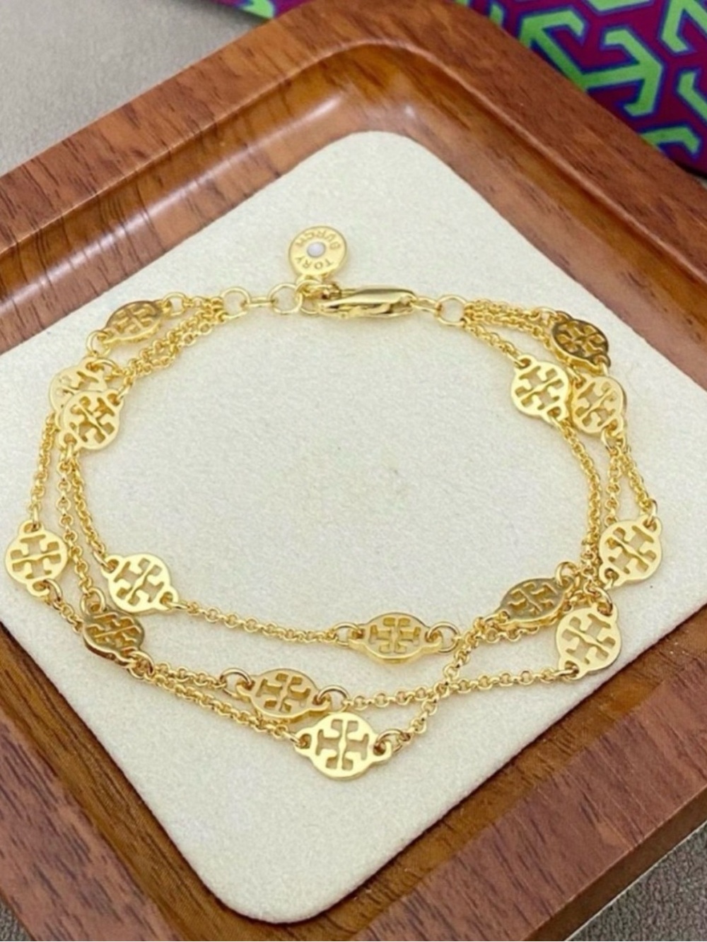 Tory Burch Gold Multi-Strand Logo Disc Bracelet